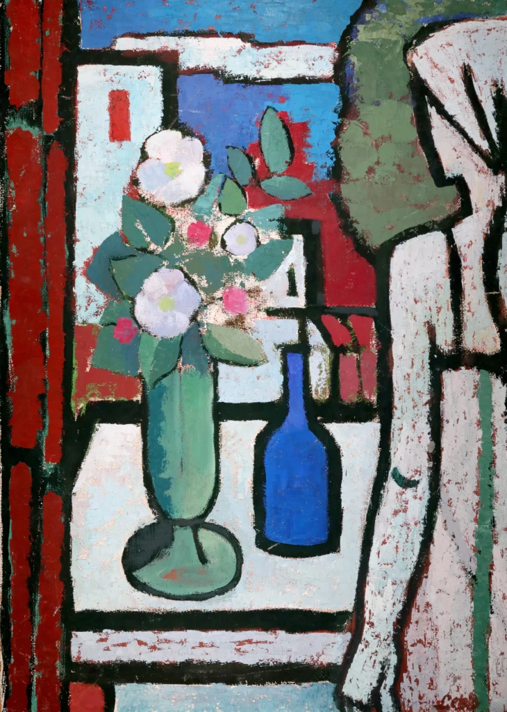 LETZIG RUDOLF MÄDCHEN MIT BLUMENVASE, 1965, Öl auf Hartfaserplatte, 70,5 x 50,2 cm